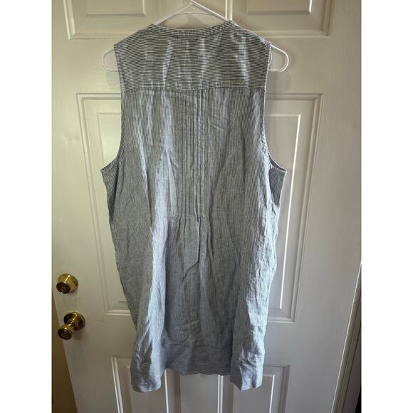 Faherty Isha Linen Dress Blue Striped Sz XL Short Sleeveless Great Condition! - Picture 3 of 7